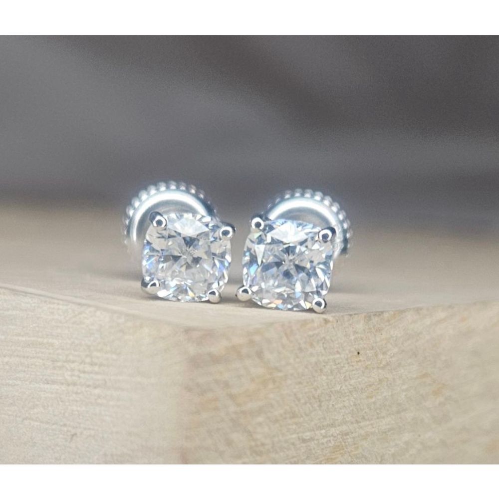 Sterling Silver Cushion-Cut Moissanite Stud Earrings Sparkling Everyday 1 CTW